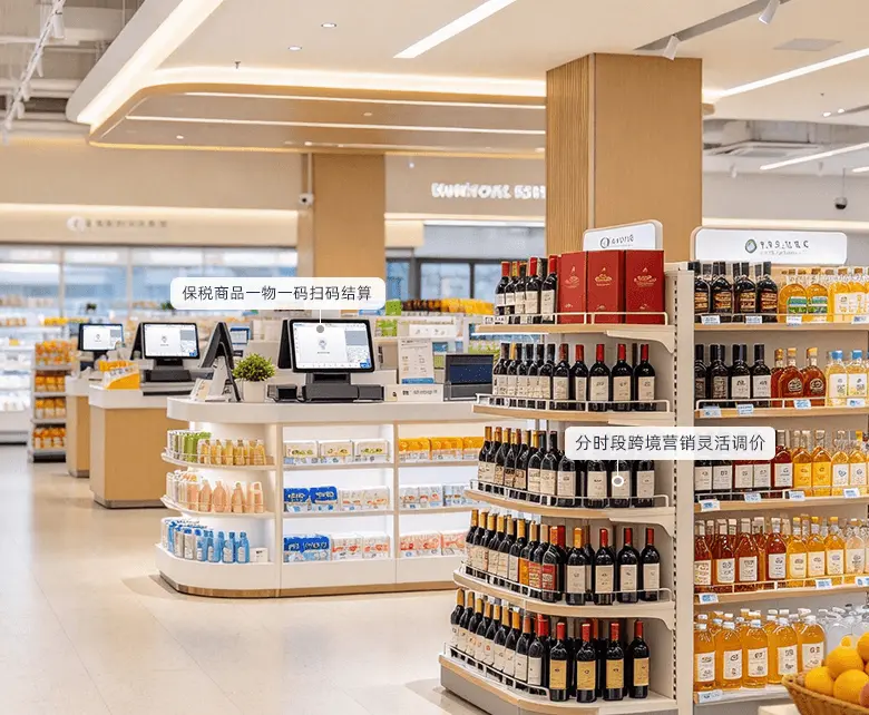 保税仓跨境超市线下体验门店经营场景示意图