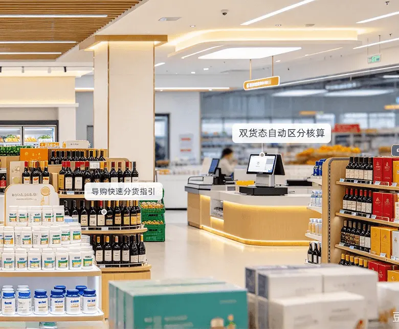 保税仓跨境超市一般贸易+保税双货态收银场景示意图