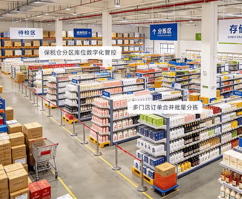 保税仓跨境超市保税仓智能仓储分拣场景示意图