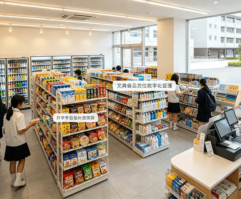 校园超市师生快消文具经营场景示意图