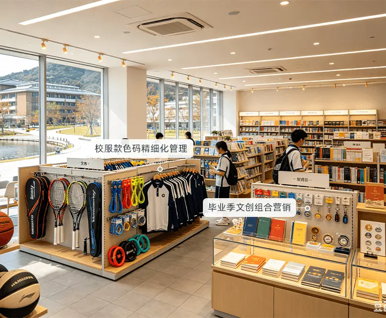 校园超市校服文体文创经营场景示意图