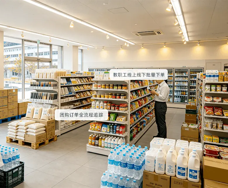 校园超市教职工团购批发经营场景示意图