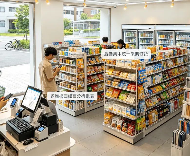 校园超市后勤总部全域管控经营场景示意图