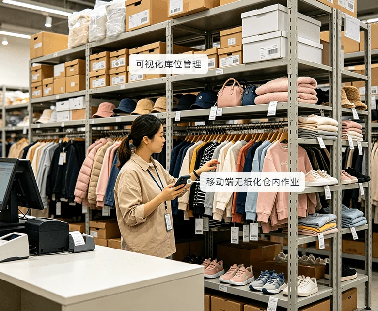 现代精品百货商场多业态复合经营场景示意图：展示多业态合并收银与营销套餐搭建