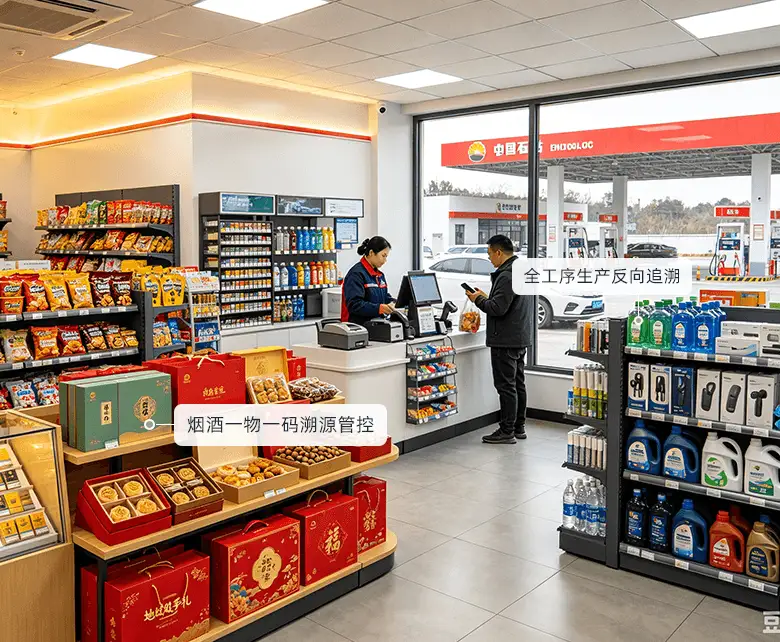 加油站超市烟酒特产与汽车用品经营场景示意图