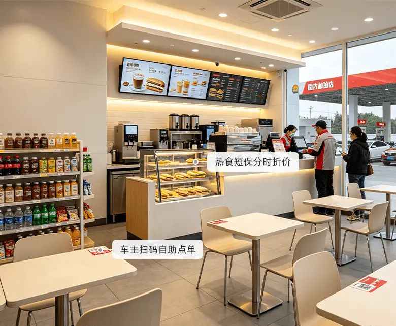 加油站超市咖啡简餐现制经营场景示意图