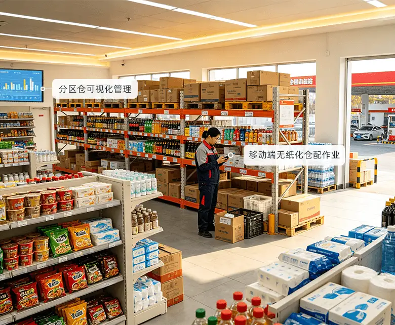 加油站超市前置仓储配送场景示意图