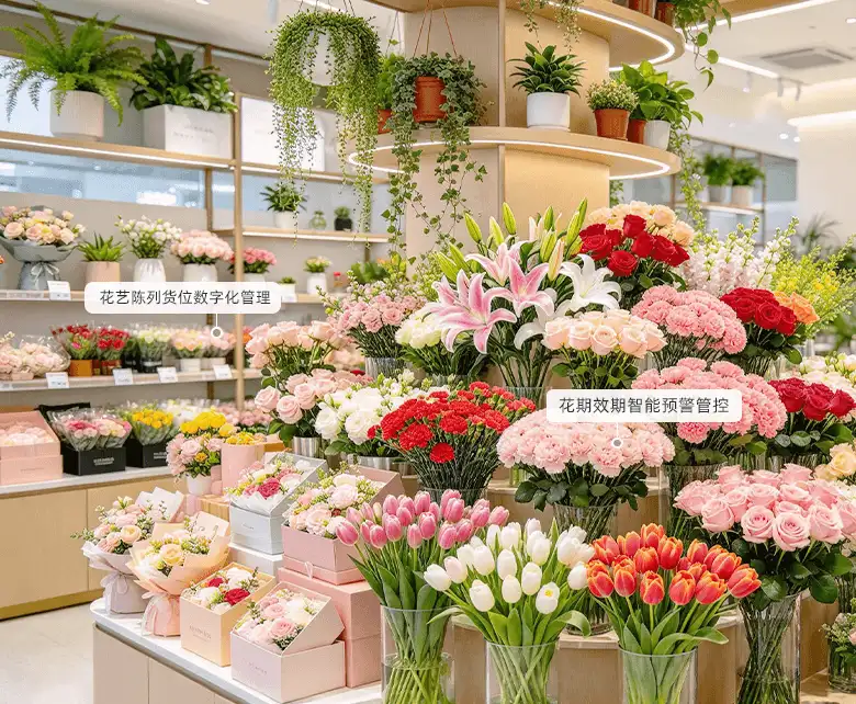 鲜花绿植超市鲜切花零售经营场景示意图
