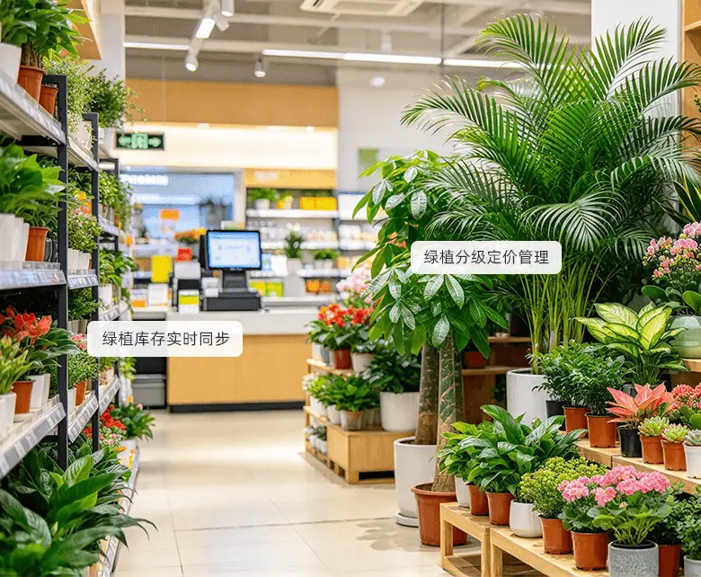 鲜花绿植超市盆栽绿植经营场景示意图
