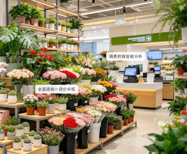 鲜花绿植超市花卉供应链管控板块示意图