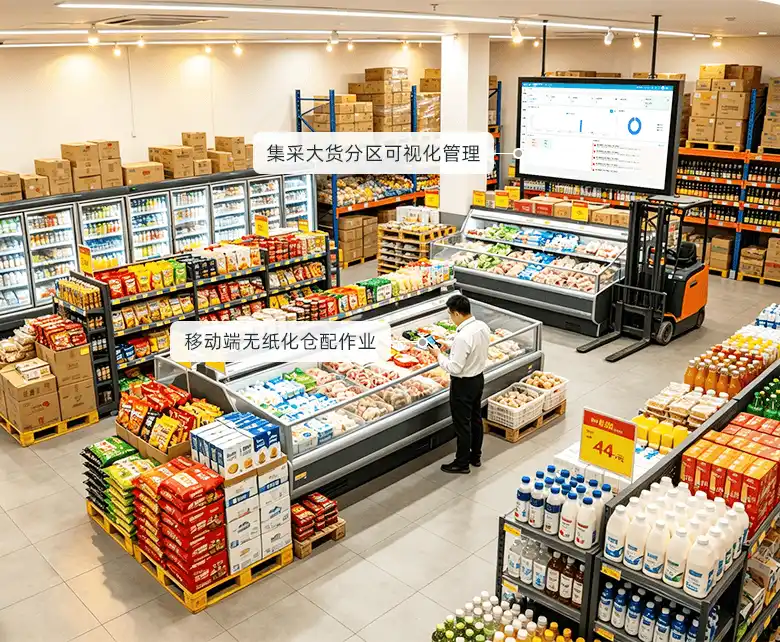 折扣硬折扣超市中央集采分拨仓储经营场景示意图