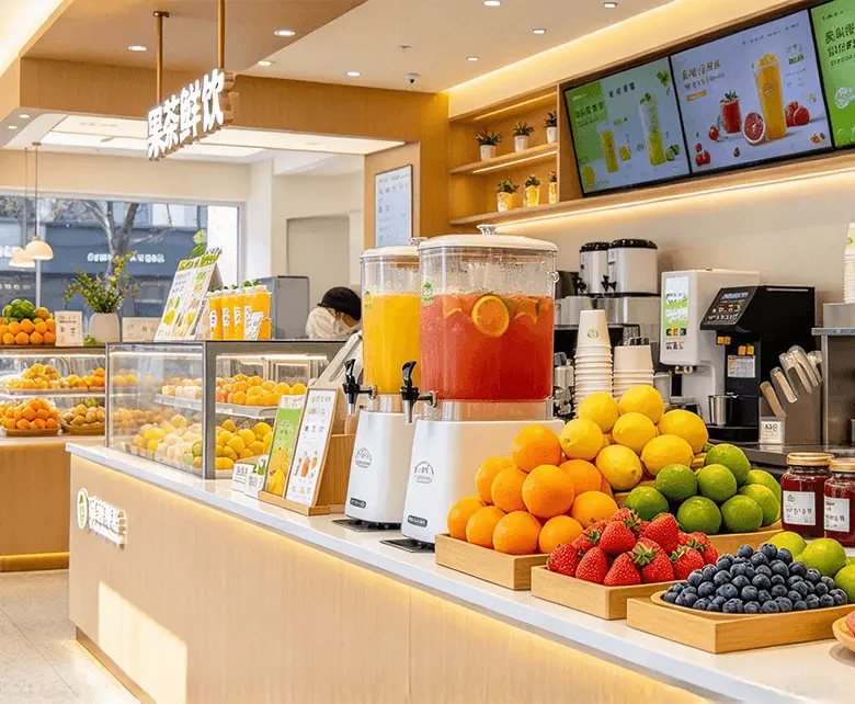 茶室门店前台点单与包间预订经营场景示意图：展示包间桌台预订、分时计费与统一券码核销