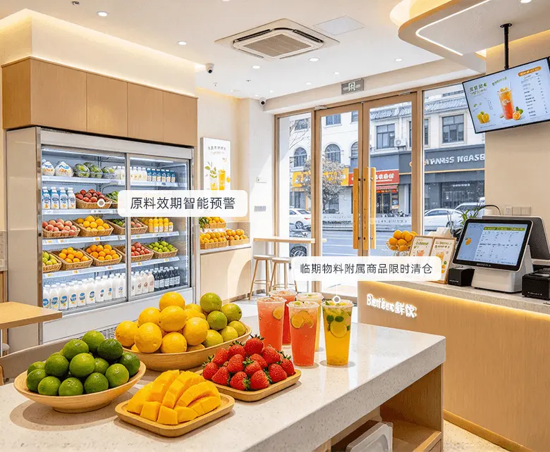 茶叶茶食效期仓储管控场景示意图：展示茶品年份效期预警与库房温湿度记录留档