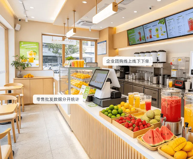 B端企业茶礼团购板块示意图：展示企业团购下单与批发客户分级管理
