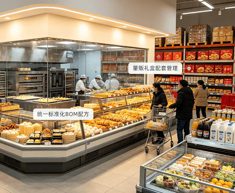 仓储会员超市烘焙熟食现制经营场景示意图